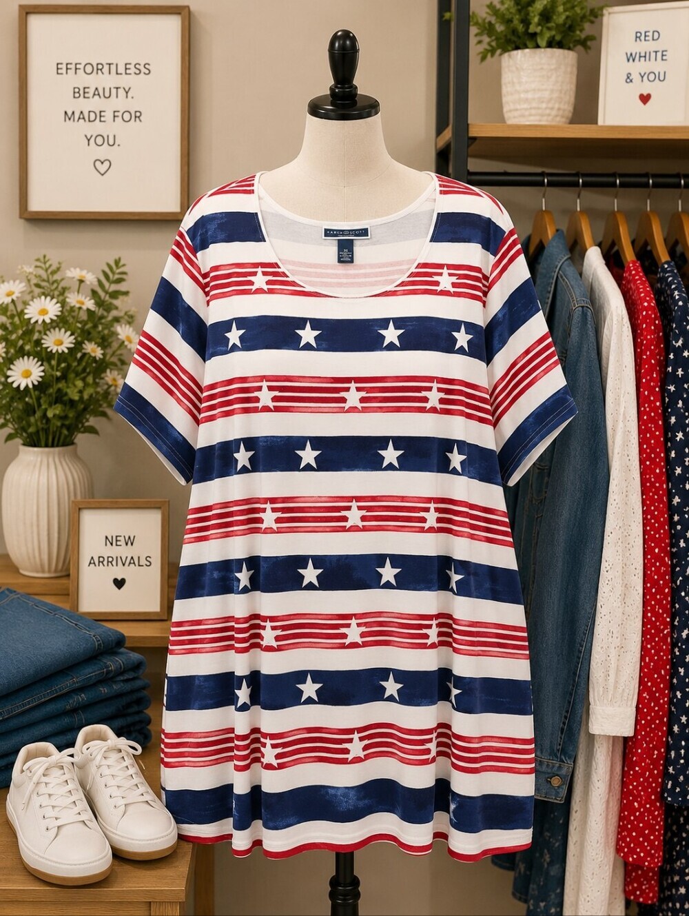 KAREN SCOTT AMERICANA PLUS SIZE 2X 4TH JULY TOP HOLIDAY NWT